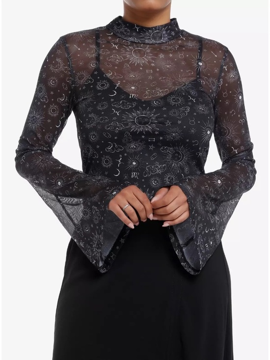 Hot Topic Tops - Hot Topic NWT Daisy Street Celestial Print Twofer Long Sleeve Top Women Size M